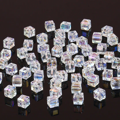 Electroplated Square Glass Beads 6mm Colorful Reflective 96pcs 8