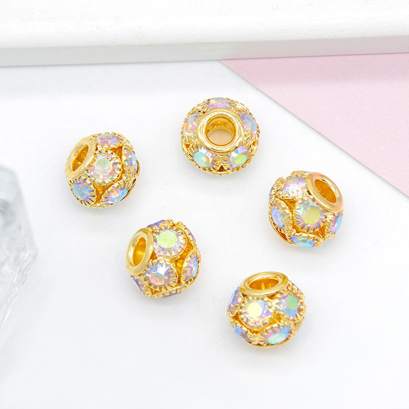 Metal Rhinestone Hollow Spacer Beads 8mm 50pcs 18