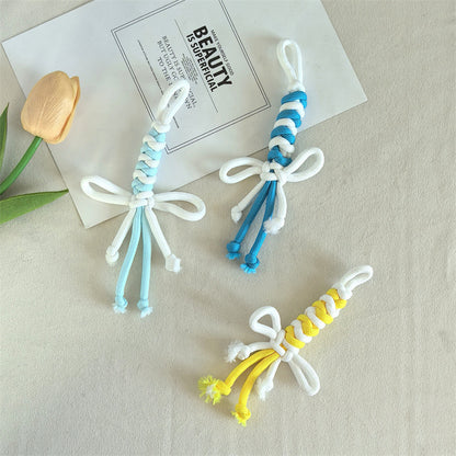 Dual Color Rope Braided Bow Crochet Keychain Polyester 4pcs 75mm 3