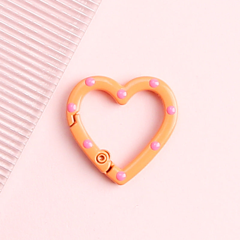Metal Painted Dotted Heart Trigger Spring Keyrings 25mm 10pcs 11