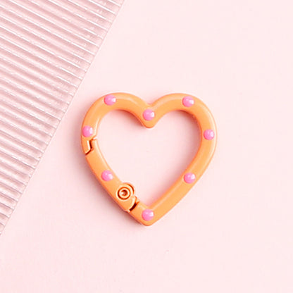 Metal Painted Dotted Heart Trigger Spring Keyrings 25mm 10pcs 11