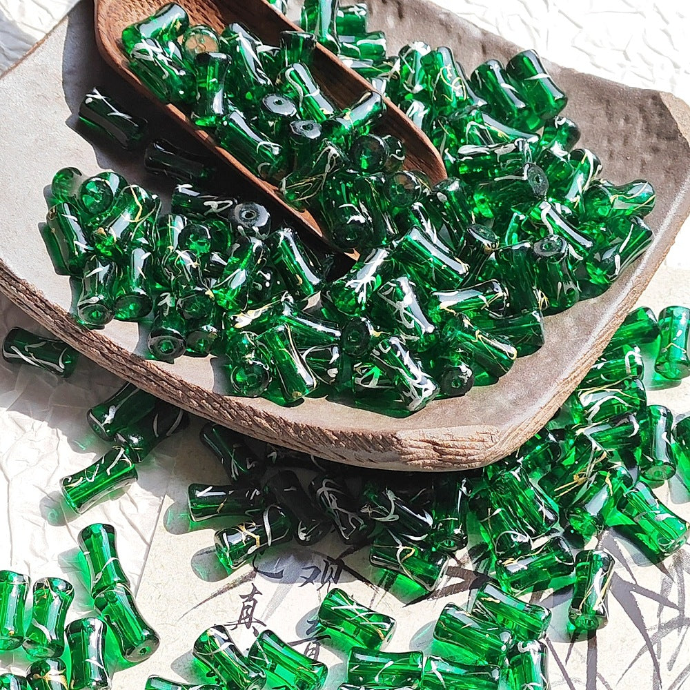 Bamboo Brushed Transparent Glass Beads 6x12mm Mixed Colors 50pcs 14