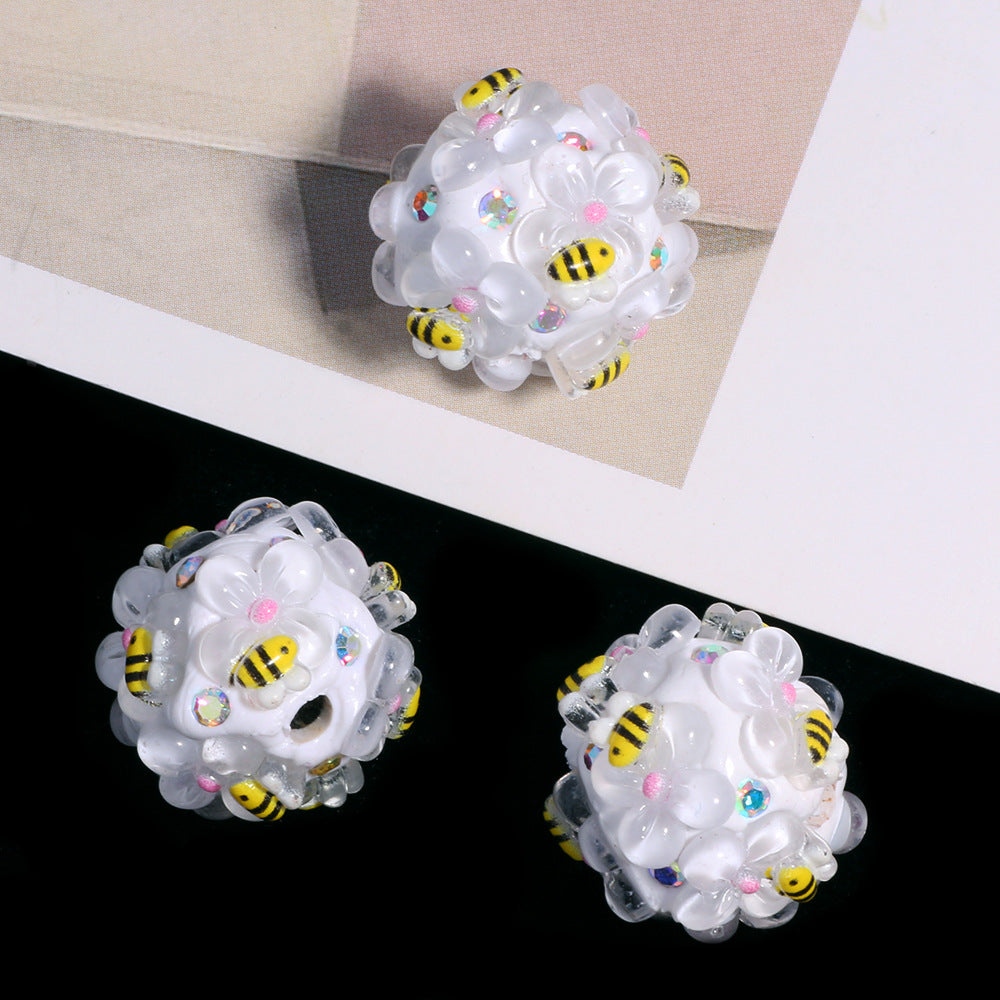 Embellished Bubblegum Beads 18mm Bee and Flower Design 10pcs 6
