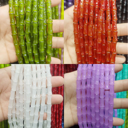 Transparent Bamboo Shape Glass Beads 6x12mm Glossy Finish 5 Strands