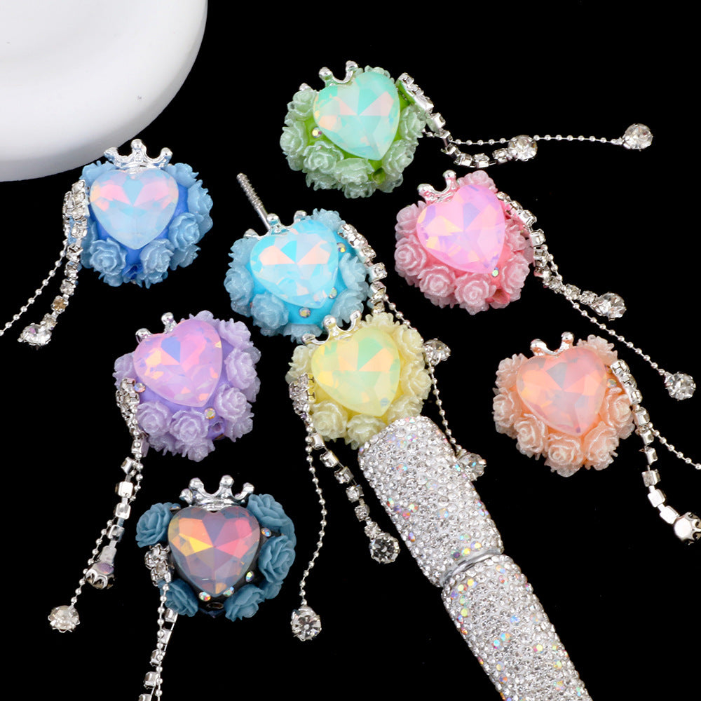 Tassel Rose Heart Clay Beads 25mm Colorful Polymer 2pcs