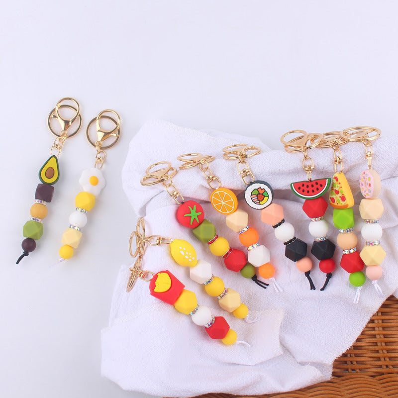 Cartoon Fruit Silicone Bead Keychain Fun Vibrant Colors