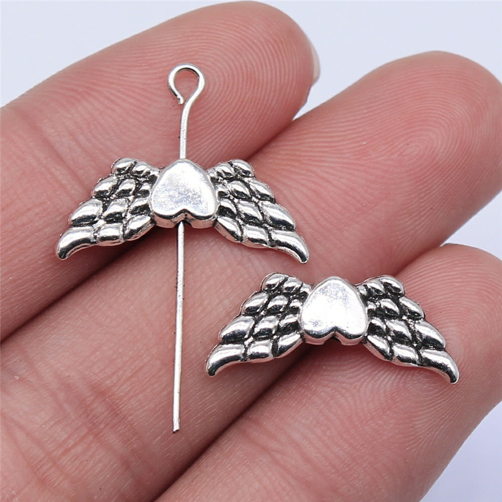 Heart Wing Metal Beads 21mm Antique Silver Tone Alloy 40pcs
