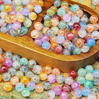 Frosted Round Glass Beads 8mm Marbled Soft Matte Gold Veining 50pcs 5