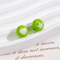 Painted Round Acrylic Beads 10mm Double Sided Heart and Star Pattern 50pcs 18