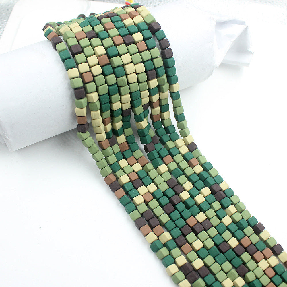 Cube Clay Beads 6mm Solid Color Polymer Matte Finish 10strands 34