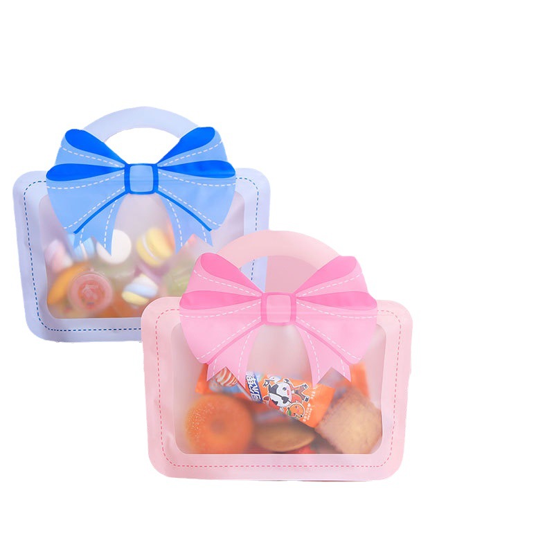 Matte Bow Zip Lock Plastic Handle Window Bags Pink Blue Red 10pcs 19x20 24x26cm 3