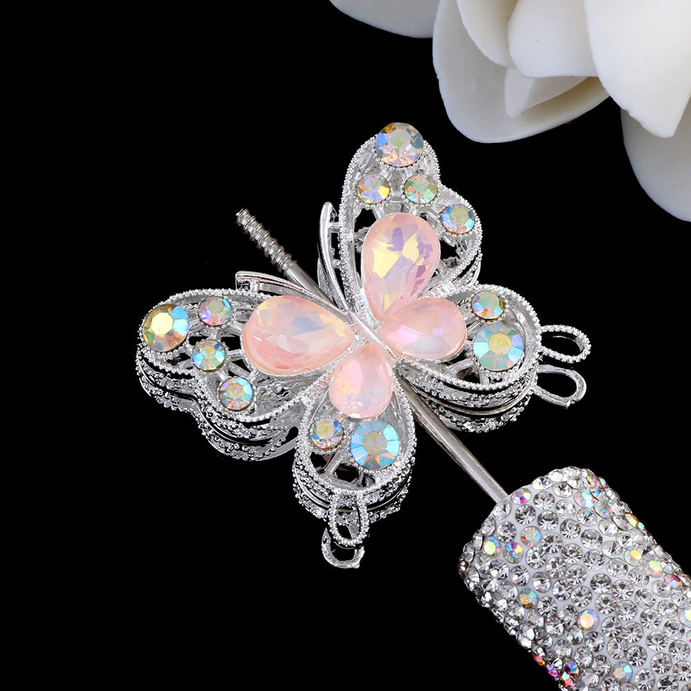 Double Sided Butterfly Rhinestone Beads 34mm Iridescent Alloy 2pcs 10