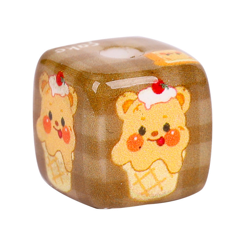 Vintage Plaid Butterbear Printed Acrylic Square Beads 14mm 10pcs 4