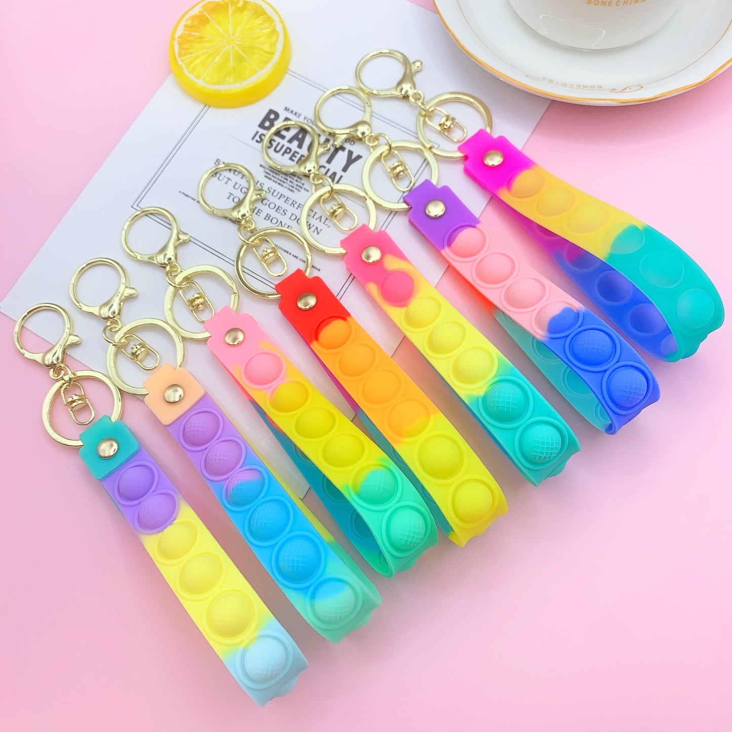 Silicone Bubble Pop Wristlet Keychain Colorful Stress Relief Fit 2
