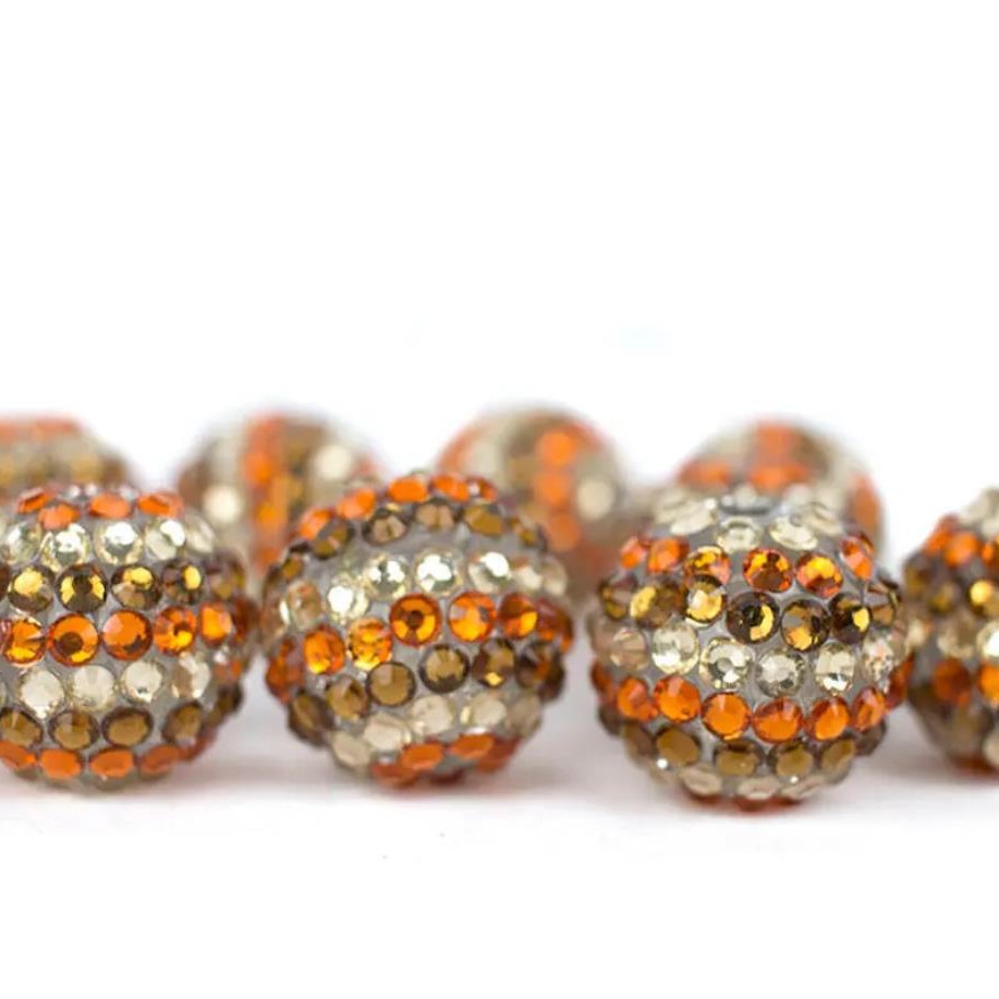 Rhinestone Bubblegum Beads 16-22mm Coffee Orange Striped Resin 5pcs 3