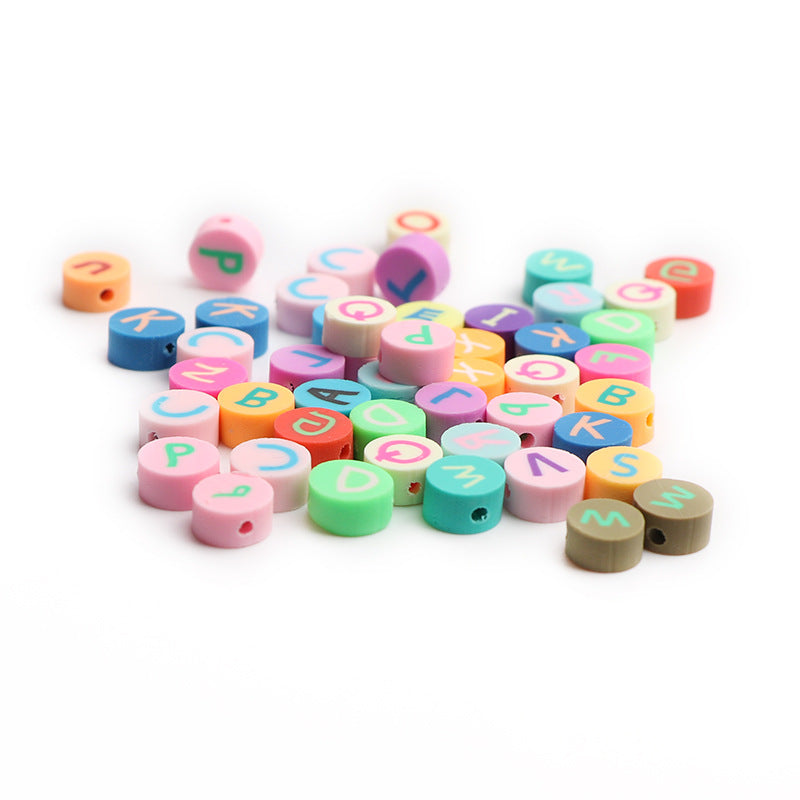 Letter Flat Clay Beads 10mm Colorful Mixed 100pcs 5