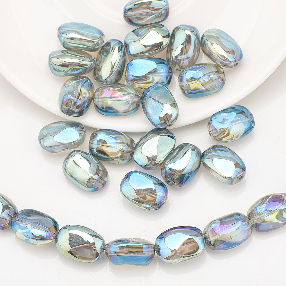 Electroplated Irregular Stone Glass Beads 11x15mm Multicolor 40pcs 15