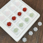 Imitation Jade Six Petal Flower Resin Beads 12mm Glossy Translucent 10pcs