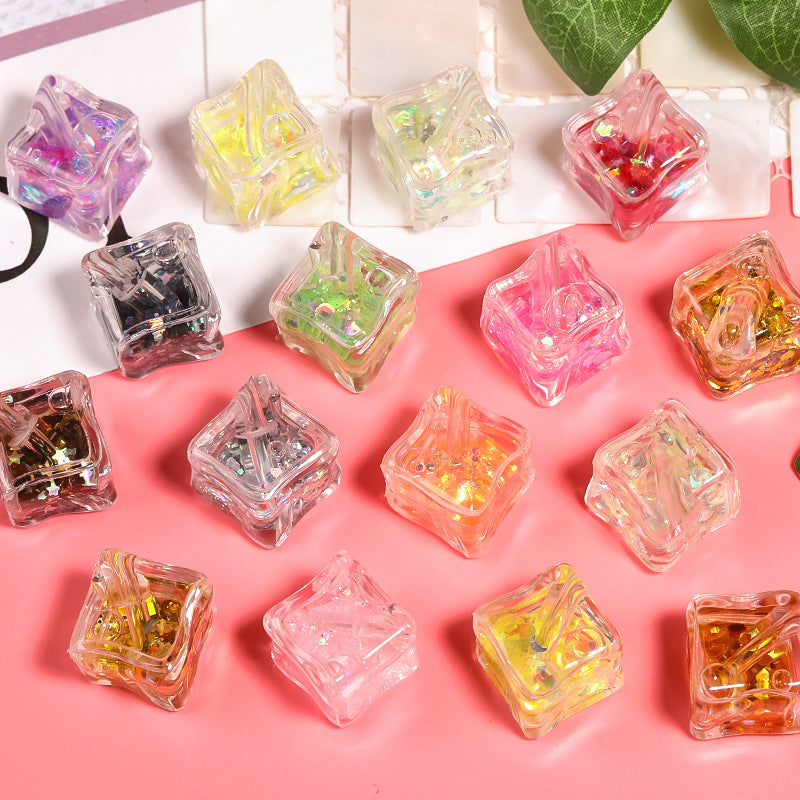 Transparent Square Acrylic Beads 17mm Liquid Sand Glitter 25pcs 6