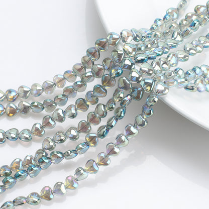 Electroplated Heart Glass Beads 8mm Transparent Mixed Colors 50pcs 16