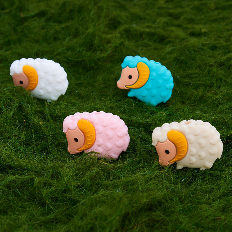 Silicone Focal Beads Little Sheep Golden Horns Side Profile 10pcs