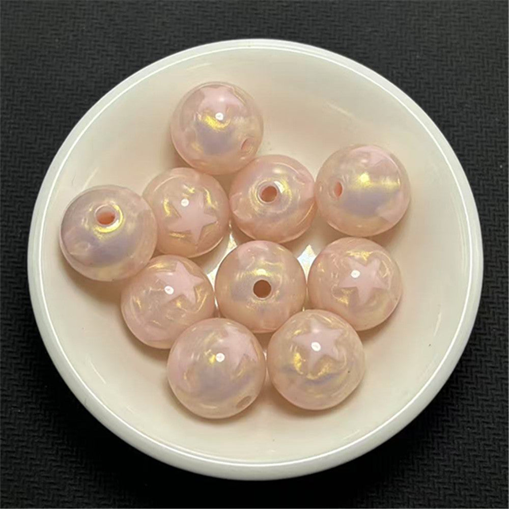 Gilded Silk Texture Star Pattern Acrylic Beads 16mm Mixed Colors 100pcs 13