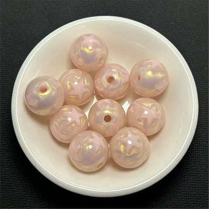 Gilded Silk Texture Star Pattern Acrylic Beads 16mm Mixed Colors 100pcs 13