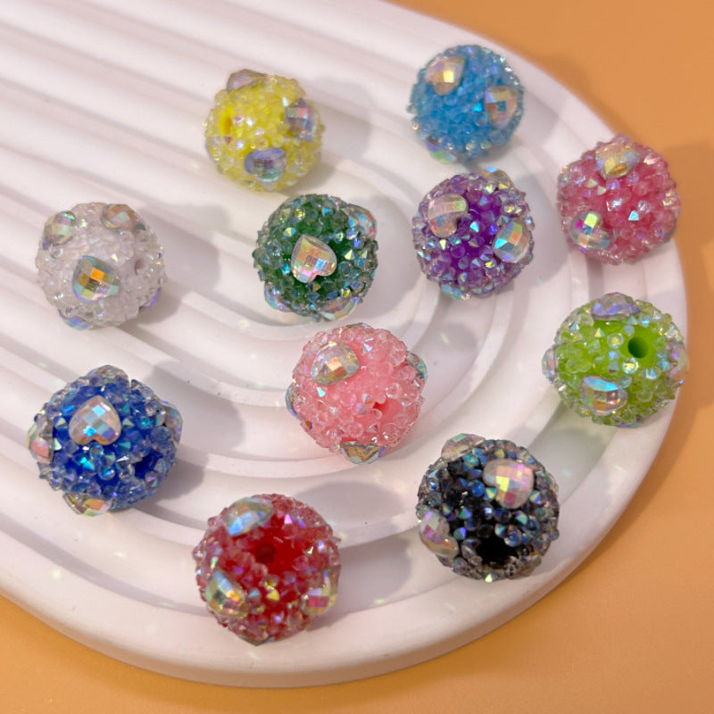 Heart Embedded Rhinestone Bubblegum Beads 16mm Acrylic 10pcs 3