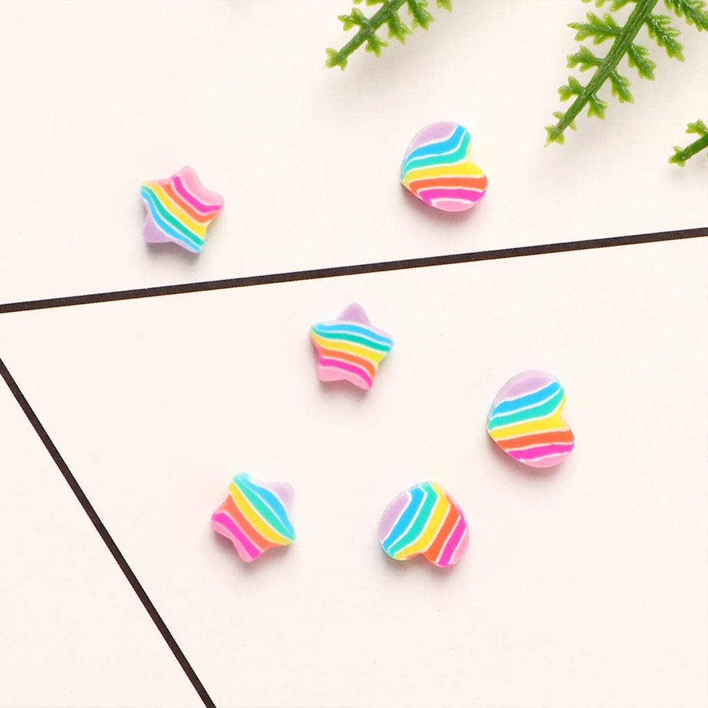 Rainbow Star and Heart Clay Beads 9mm Colorful Polymer 100pcs 4