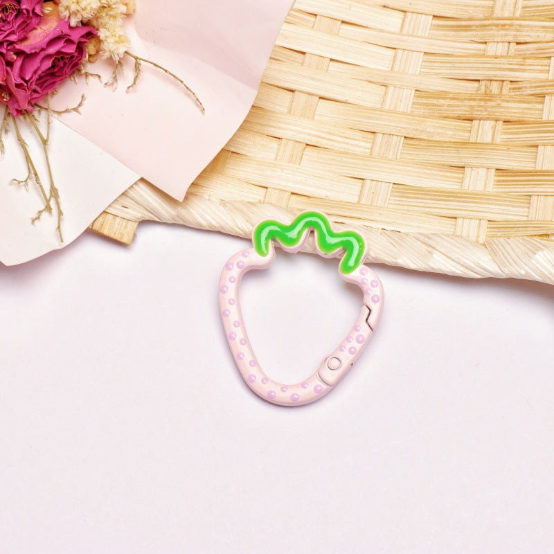 Alloy 37mm Strawberry Shaped Trigger Spring Keyrings 4pcs 7