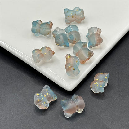 Bear Frosted Glass Beads 13x16mm Translucent with Gold Flecks 100pcs 7