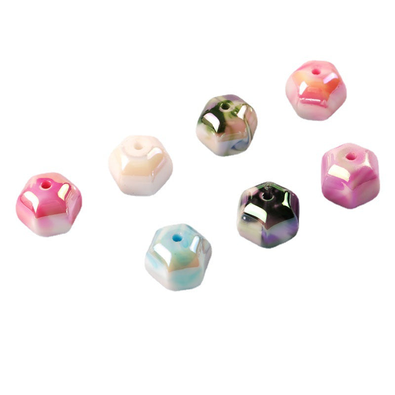 Plating Hexagonal Acrylic Beads 15.8mm Cloud Gradient Color 50pcs 4