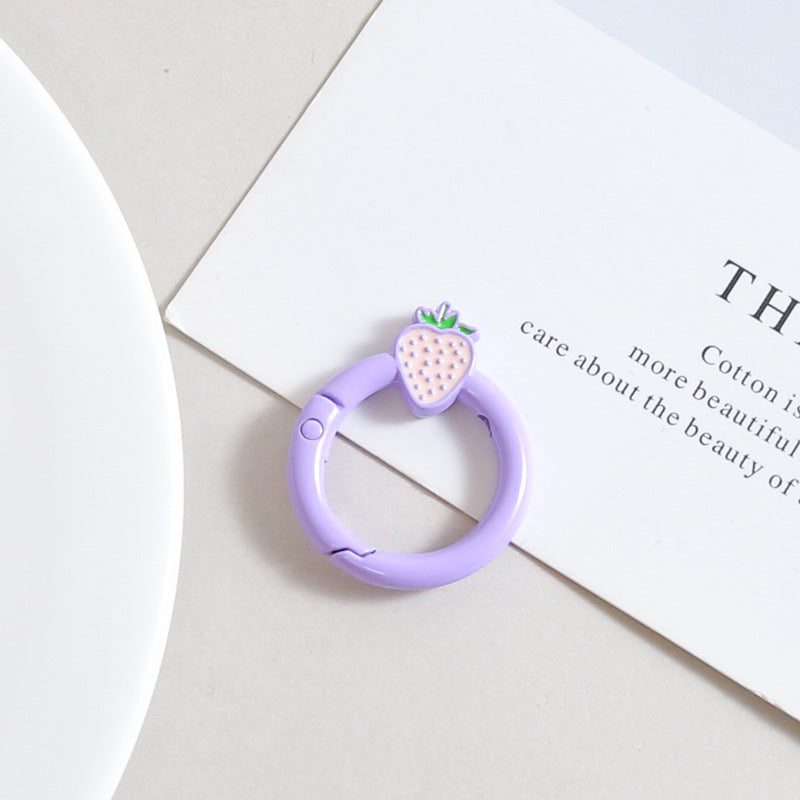 Strawberry Painted Circle Zinc Alloy Trigger Spring Keyrings 6pcs 32mm 18