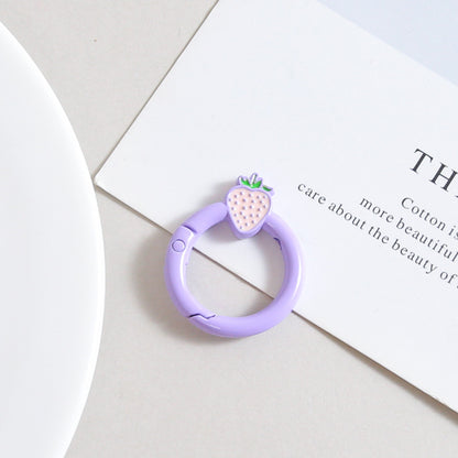 Strawberry Painted Circle Zinc Alloy Trigger Spring Keyrings 6pcs 32mm 18