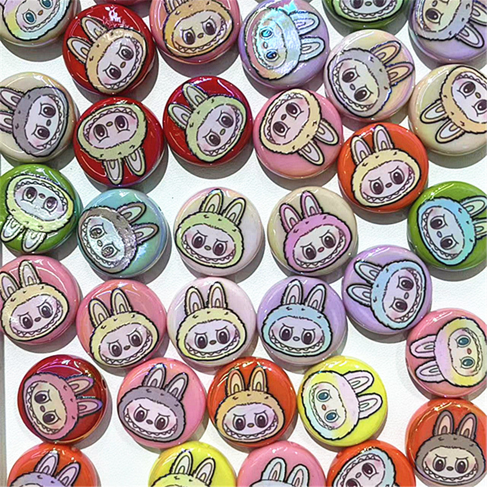 Plating Flat Bunny Acrylic Beads 25mm Double-Sided Printed 50pcs