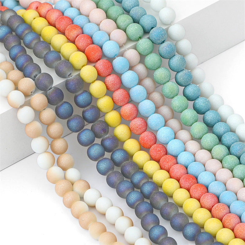 Frosted Round Glass Beads 8mm Soft Matte Pastel Colors 70pcs 4