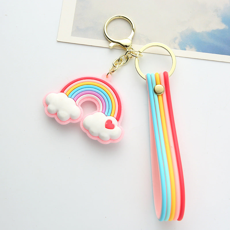 Silicone Rainbow Heart Cloud Keychain Colorful Pastel Charm 7
