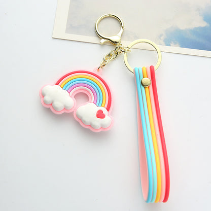 Silicone Rainbow Heart Cloud Keychain Colorful Pastel Charm 7