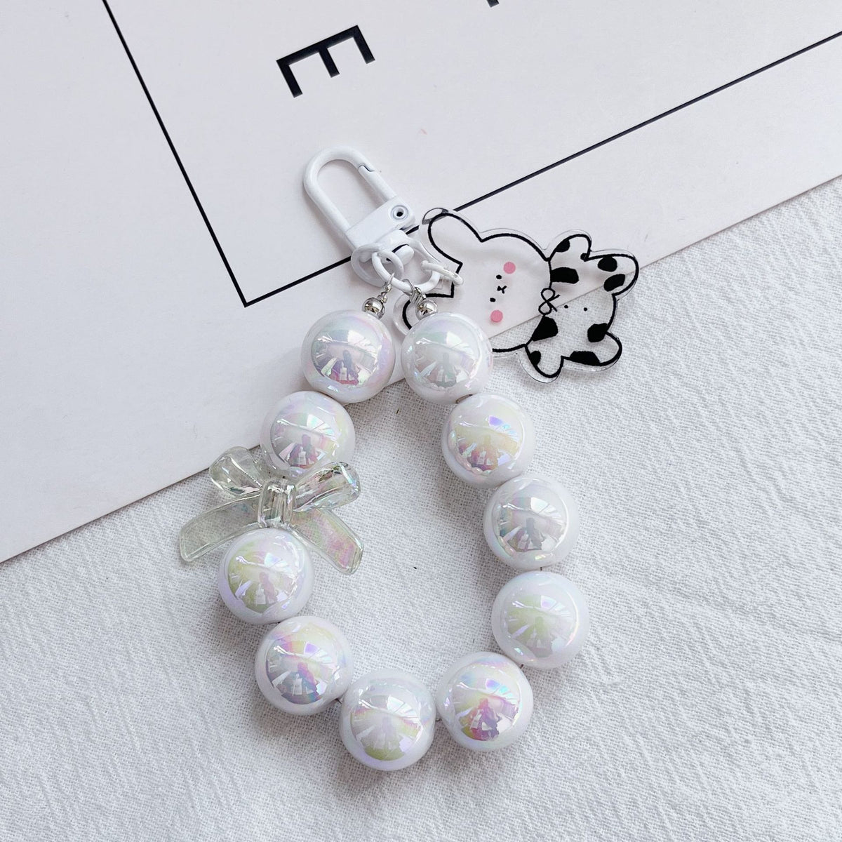 Acrylic Beaded Rabbit and Bear Keychain with Translucent Bow Charm 11