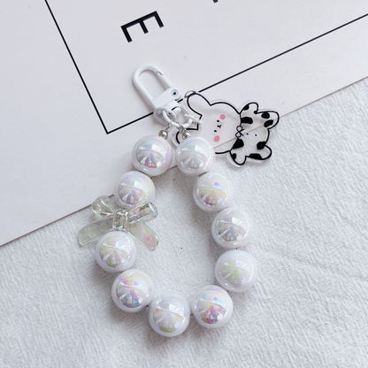Acrylic Beaded Rabbit and Bear Keychain with Translucent Bow Charm 11