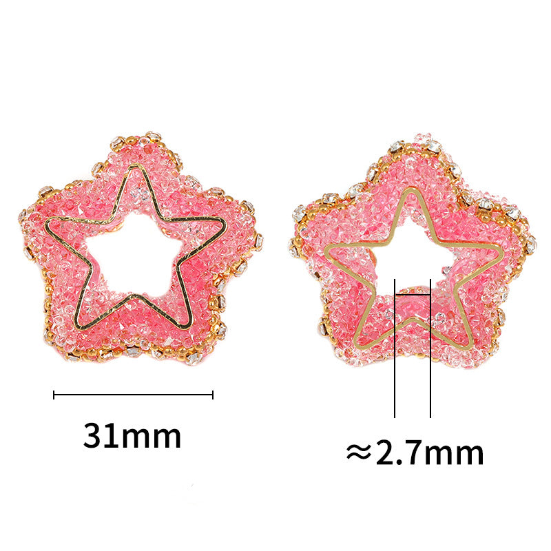 Hollow Star Rhinestone Beads 31mm Pastel Pave Gold Edges 10pcs 3