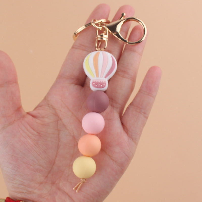Silicone Hot Air Balloon Beaded Keychain Colorful Gradient Charm 4