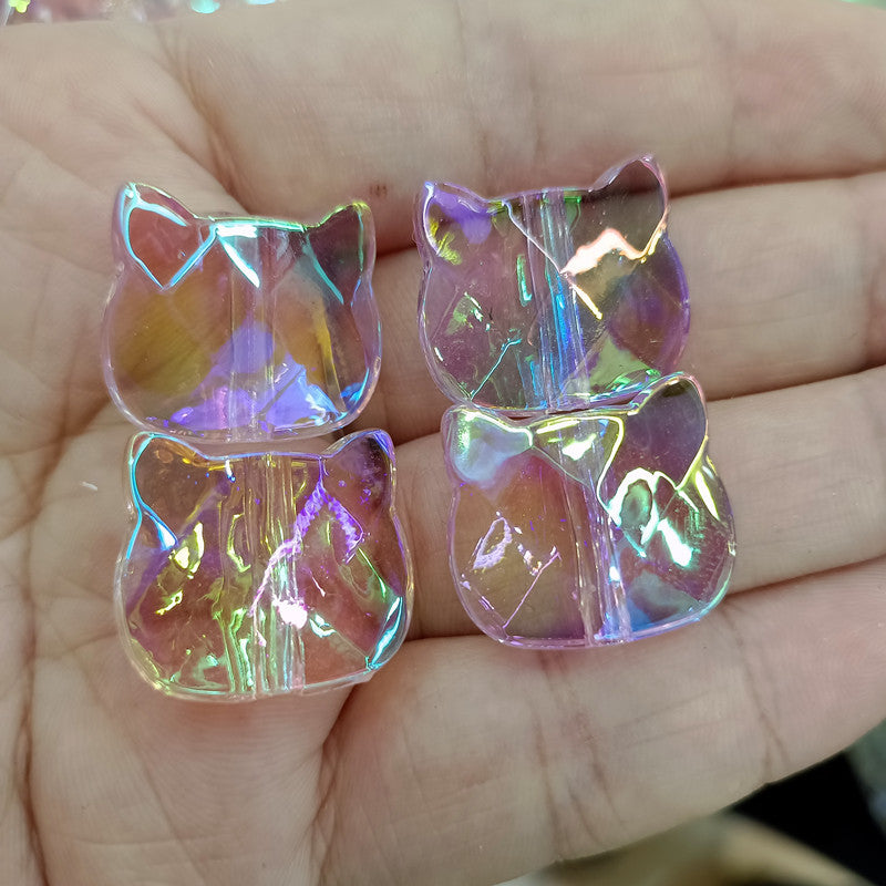 Transparent Plating Cat Acrylic Beads 20mm Iridescent 100pcs 6