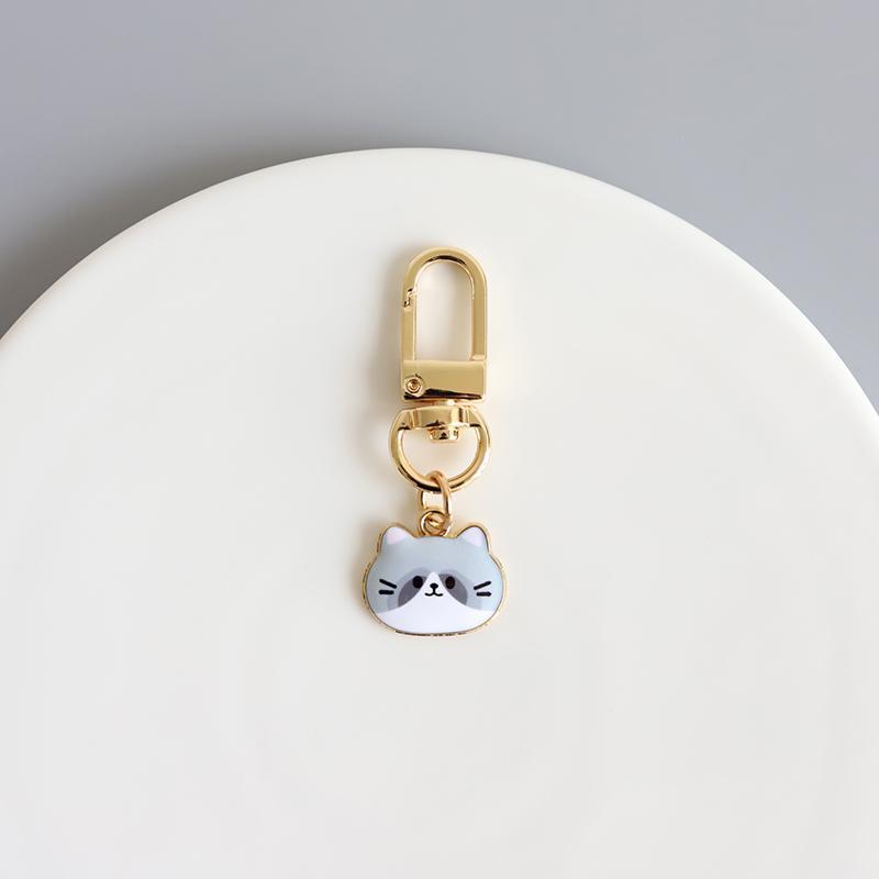 Cartoon Cat Head Keychain Zinc Alloy Enamel Gold Tone 7