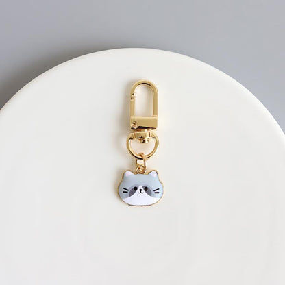 Cartoon Cat Head Keychain Zinc Alloy Enamel Gold Tone 7