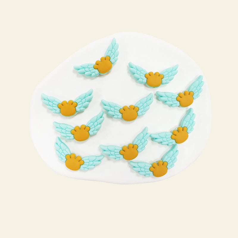 Silicone Focal Beads Winged Bear Pastel Colors Golden Bear Motif 1 Piece 11