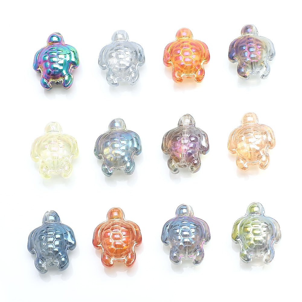 Electroplated Turtle Glass Beads 14X18mm Transparent Rainbow 20pcs