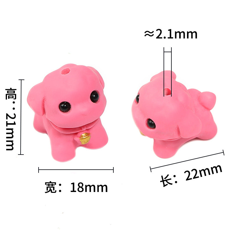 Pastel Puppy Resin Beads 22mm Glossy Black Eyes Gold Bell 25pcs 3