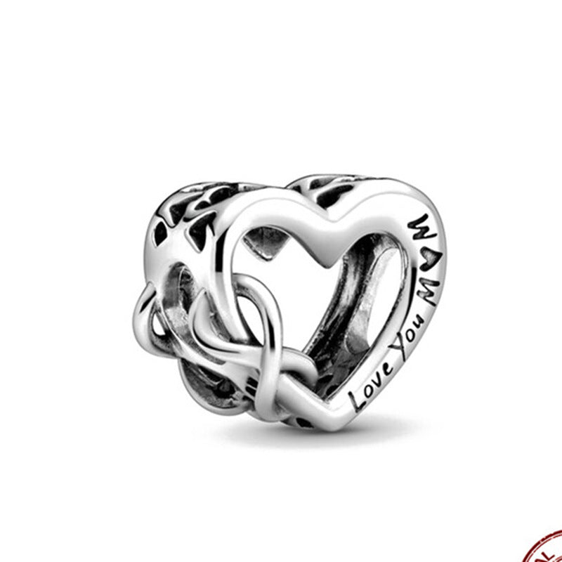 Heart Metal Beads Polished Silver Tone Large Hole 1pc 15