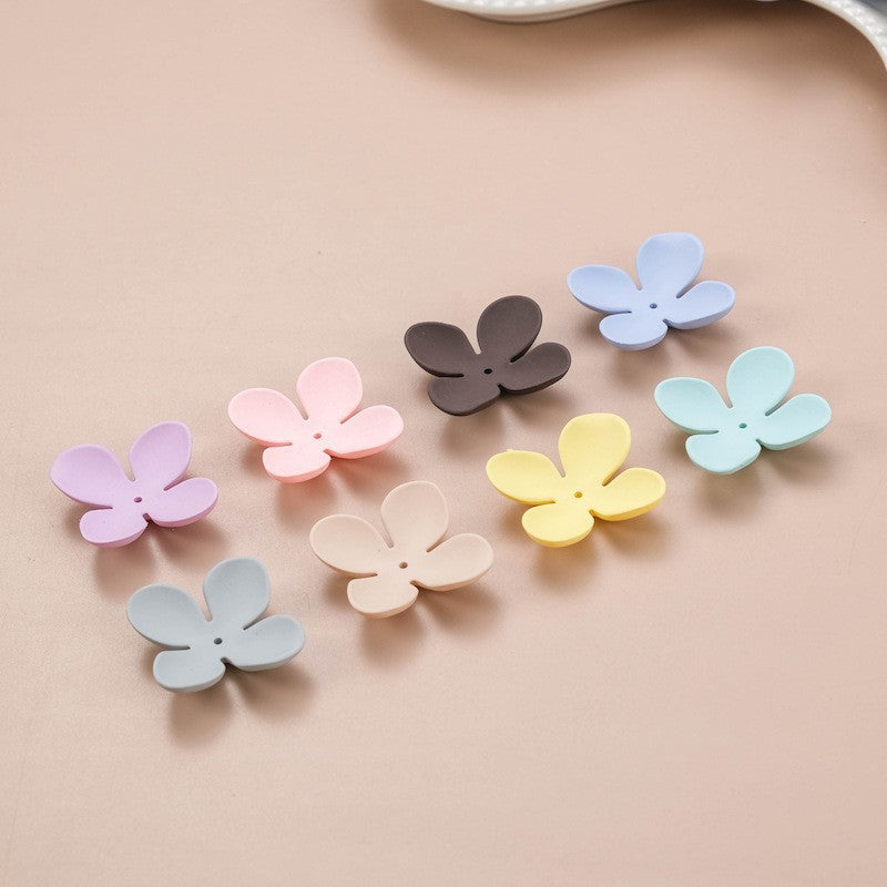 Rubberized Four-Petal Flower Acrylic Beads 41mm Matte Pastel 50pcs 14